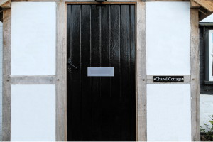 Modern Letterplate, new porch, C17th cottage